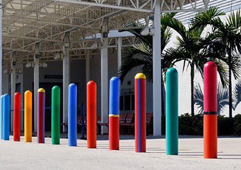 Image of installed bollards with colorful covers