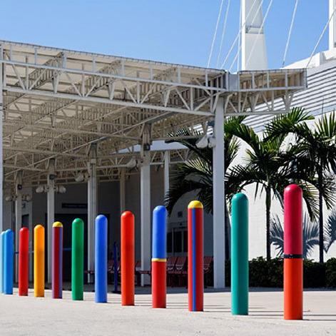 Image of installed bollards with colorful covers