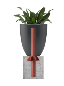 Planter bollard cover illustration. It shows how the bottom of the bollard goes in the ground and is covered with concrete and the top of the bollard is inside a planter.