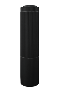 Black, ribbed thermoplastic bollard cover on a plain white background.