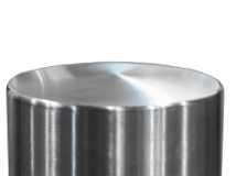 Image of just the top of a flat stainless steel bollard on a solid white background.