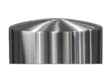 Image of just the top of a peaked stainless steel bollard on a solid white background.