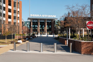 stadium with bollards in front